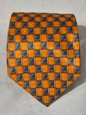 Faberge Handmade in USA 100% Silk Necktie - des.n. 139 - Orange Blue Geo